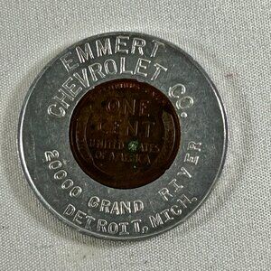 COLLECTABLE 1948 EMMERT CHEVROLET CO. 1948D WHEAT PENNY TOKEN.